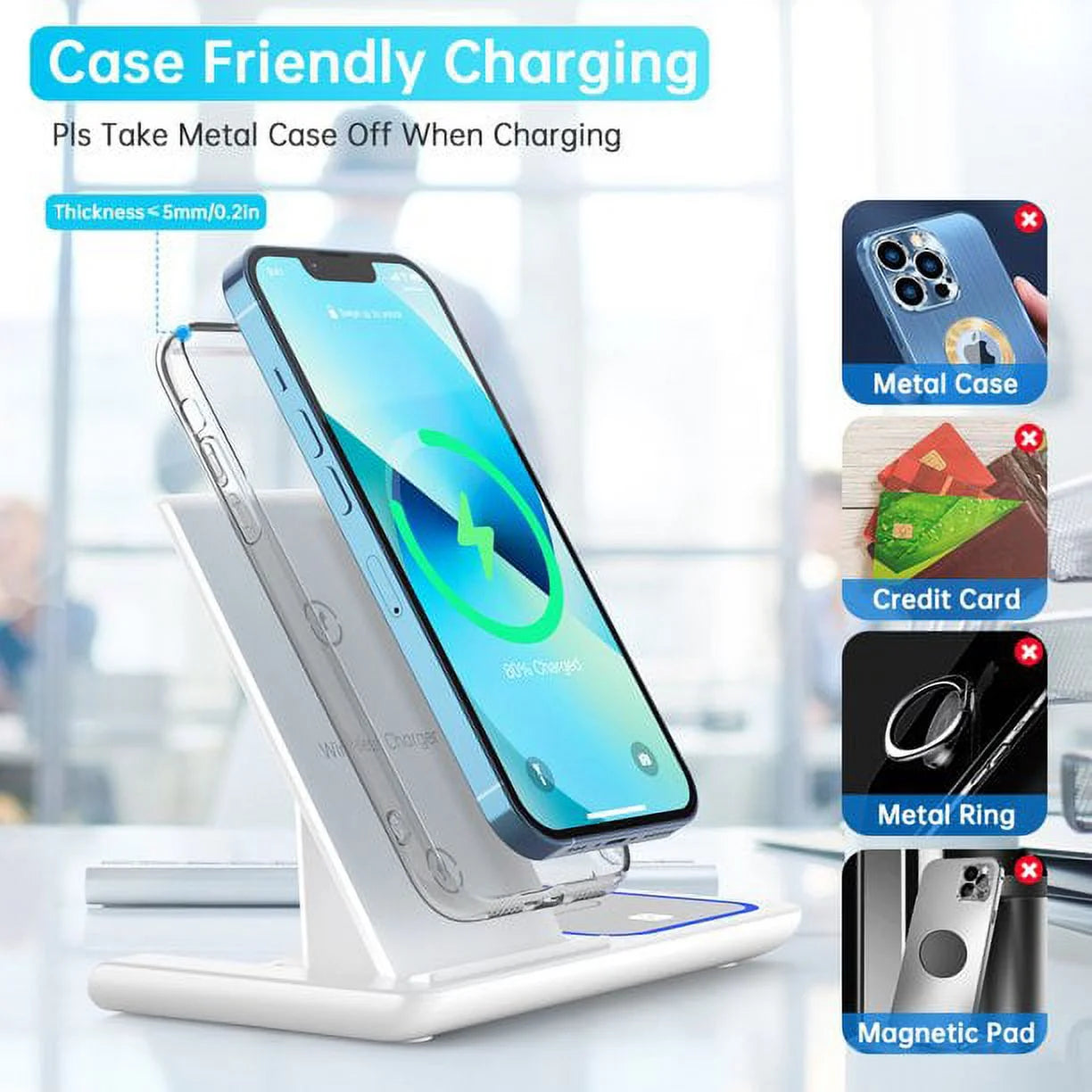 Wireless Charger, 3 in 1 Wireless Charging Station, Fast Charging Dock for Iphone 15/14/13/12/11/Pro/Xs/Xr/X/Se/Galaxy, 15W Wireless Charger Stand for Apple Watch Series 8/7/6/5/4/3/2/Airpods