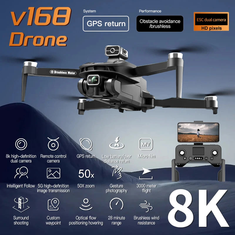 For Xiaomi V168 Drone 8K 5G GPS Professional HD Aerial Photography Dual-Camera Omnidirectional Obstacle Avoidance Drone Original