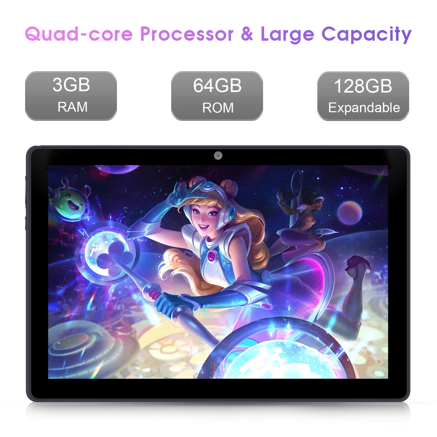 Tablet 10 Inch Android Tablets丨 Android 12 Tablet,3Gb RAM 64GB ROM,2MP+8MP Camera,1280X800 IPS Google Tablets,Quad-Core Processor Tablets,6000Mah Long Lasting Battery