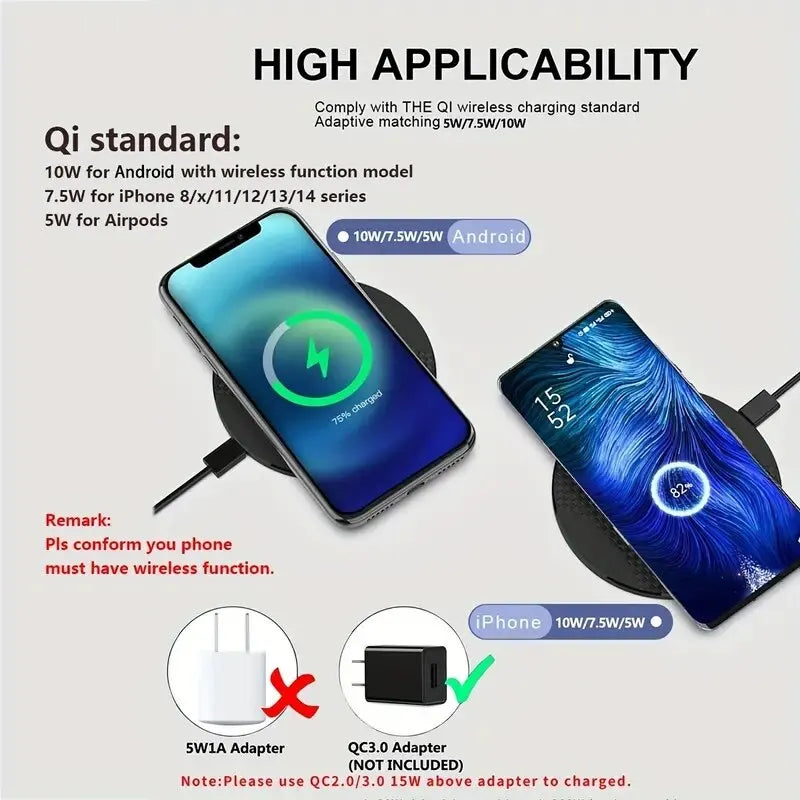 10W Wireless Charger Pad Stand Desktop Ultra-Thin Mobile Phone Fast Charging Dock Station for Iphone 14 13 12 11 Samsung Xiaomi